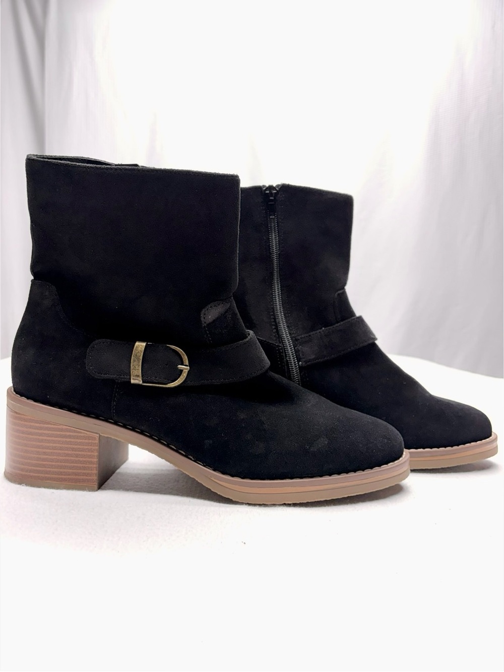 Kensie Noe Ankle Booties Women 10 Black Faux Suede Buckle